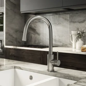 Venice Brushed Steel Kitchen Sink Mixer with Concealed Pull Out Hose and Spray Head