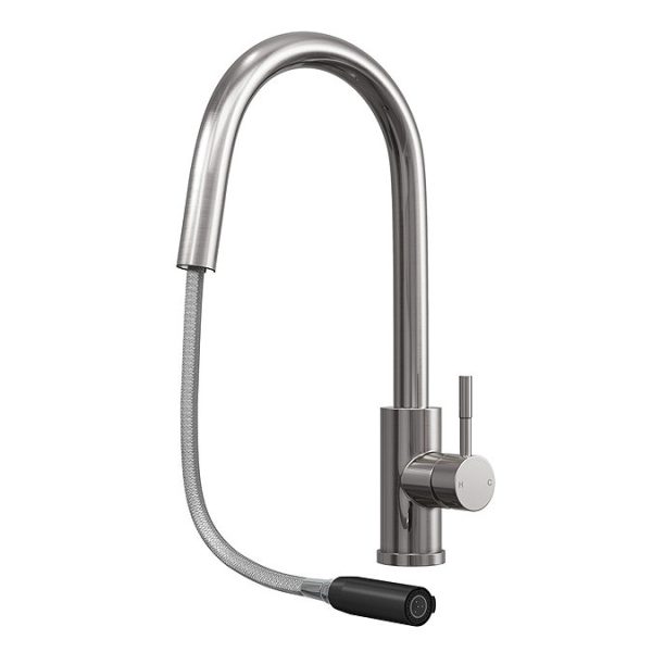 Venice Brushed Steel Kitchen Sink Mixer with Concealed Pull Out Hose and Spray Head - Image 3