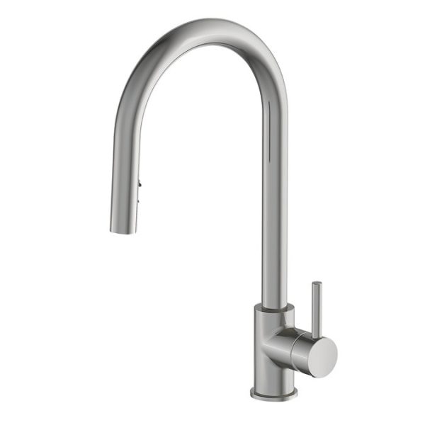Venice Brushed Steel Kitchen Sink Mixer with Concealed Pull Out Hose and Spray Head - Image 2