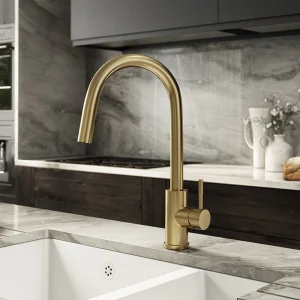 Venice Brushed Brass Kitchen Sink Mixer with Concealed Pull Out Hose and Spray Head