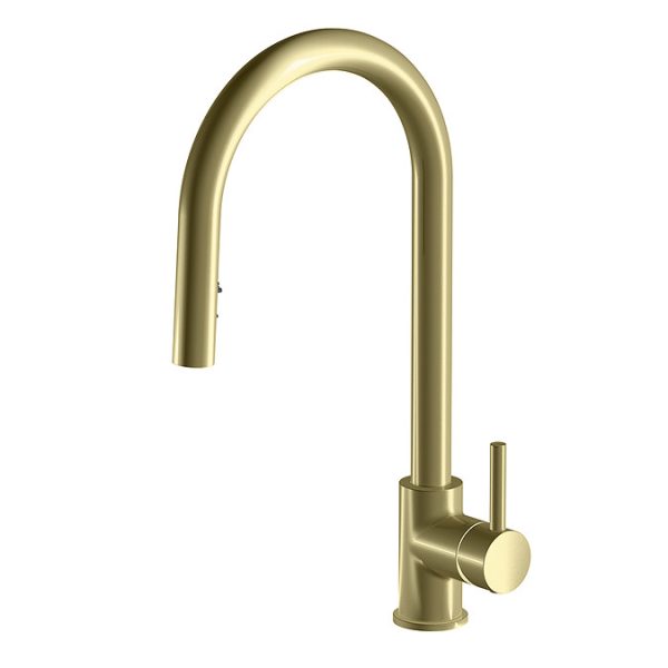 Venice Brushed Brass Kitchen Sink Mixer with Concealed Pull Out Hose and Spray Head - Image 2