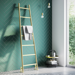 Venice Brushed Brass Leaning Ladder 1710 x 529mm Heated Towel Rail