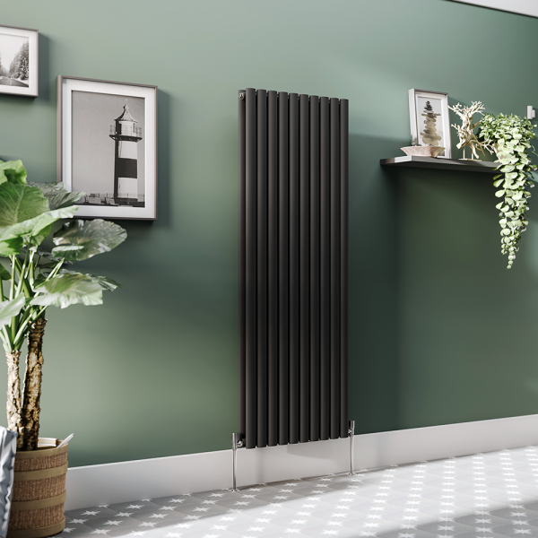 Metro Vertical Radiator   Matt Black   Double Panel (1600mm High) 590mm Wide