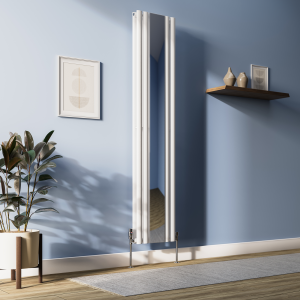 Metro Vertical Radiator with Mirror   White   Double Panel (H1800 x W382mm)