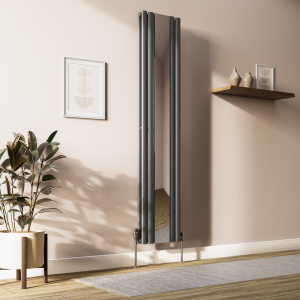 Metro Vertical Radiator with Mirror   Anthracite   Double Panel (H1800 x W382mm)