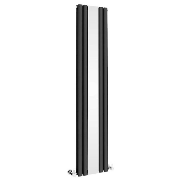 Metro Vertical Radiator with Mirror   Matt Black   Double Panel (H1800 x W382mm) - Image 2