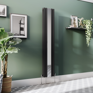 Metro Vertical Radiator with Mirror   Matt Black   Double Panel (H1800 x W382mm)