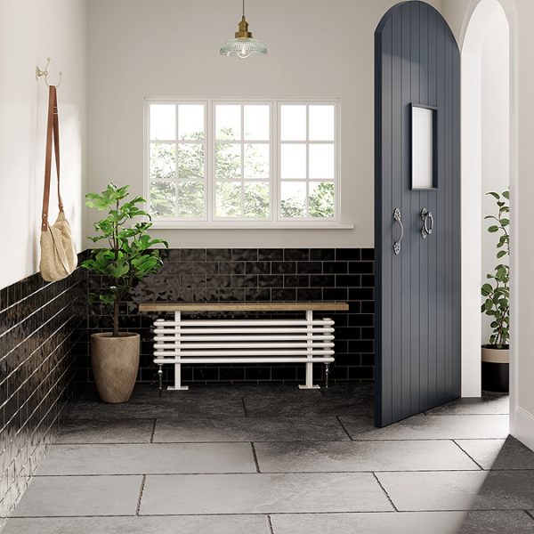 Keswick 480 x 1200mm Cast Iron Style 4 Column White Bench Radiator - Image 2