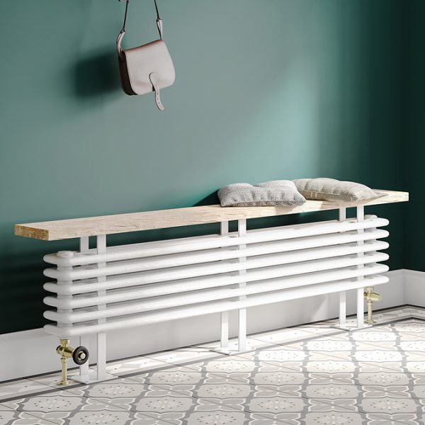 Keswick 480 x 1600mm Cast Iron Style 4 Column White Bench Radiator - Image 3