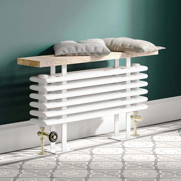 Keswick 480 x 850mm Cast Iron Style 4 Column White Bench Radiator - Image 3
