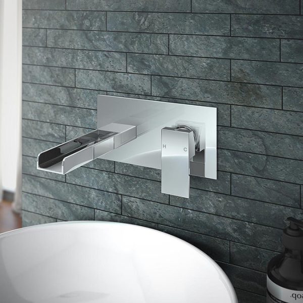Monza Waterfall Wall Mounted Basin Mixer   Chrome - Image 2