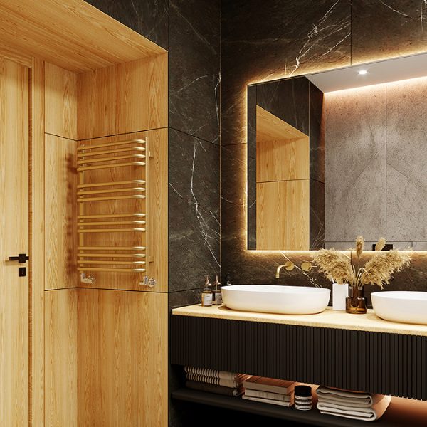 Terma Alex H760 x W500mm Brass Heated Towel Rail - Image 8