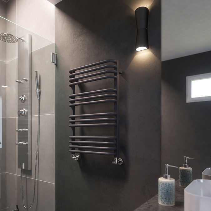 Terma Alex H760 x W500mm Modern Grey Heated Towel Rail - Image 2