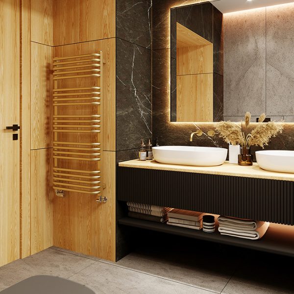Terma Alex H1140 x W500mm Brass Heated Towel Rail - Image 7