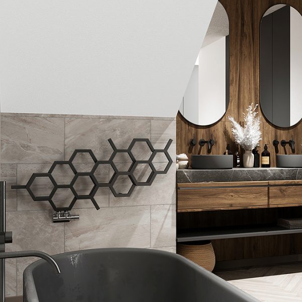 Terma Hex H502 x W1126mm Matt Black Designer Radiator - Image 2