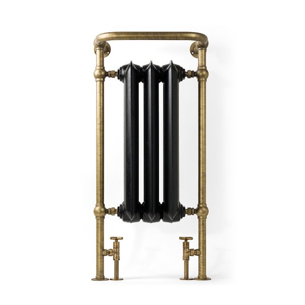 Terma Cast Iron Plain Towel Rail   Flat Black and Brushed Brass Surround 900 x 490mm - Image 4