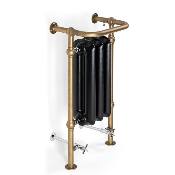 Terma Cast Iron Plain Towel Rail   Flat Black and Brushed Brass Surround 900 x 490mm - Image 5
