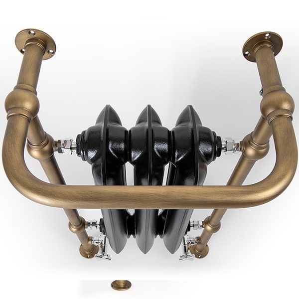 Terma Cast Iron Plain Towel Rail   Flat Black and Brushed Brass Surround 900 x 490mm - Image 6