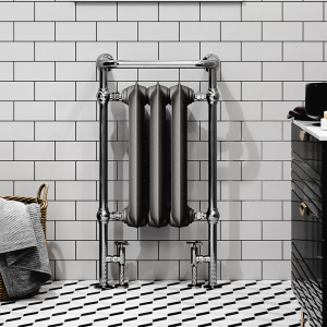 Terma Cast Iron Plain Towel Rail   Raw Metal and Chrome Surround 900 x 490mm