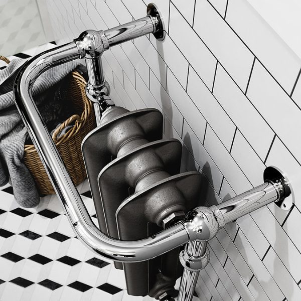 Terma Cast Iron Plain Towel Rail   Raw Metal and Chrome Surround 900 x 490mm - Image 3