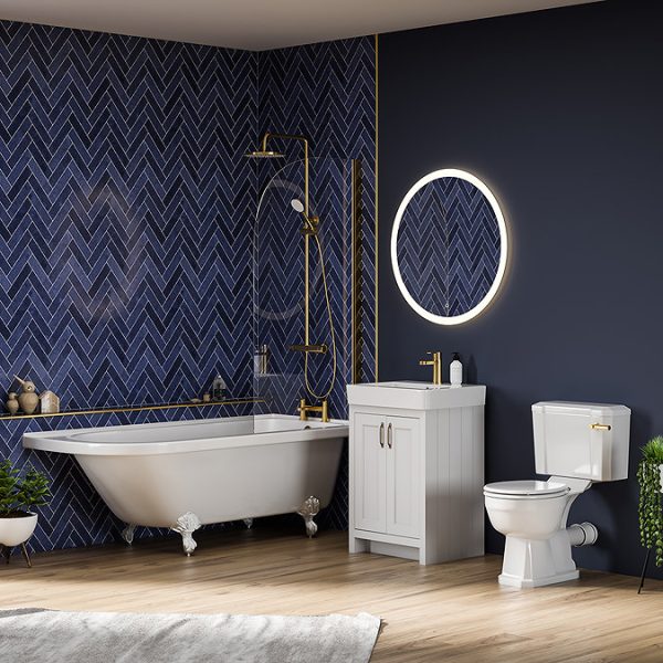 Appleby 1700 Roll Top Shower Bath with Brushed Brass Screen + White Leg Set - Image 2