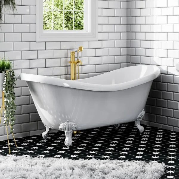Earl 1750 Double Ended Roll Top Slipper Bath + White Leg Set