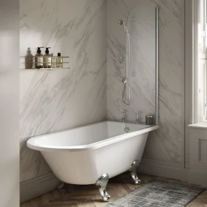 Old London Winterburn 1500 x 750 Single Ended Traditional Shower Bath with Chrome Leg Set