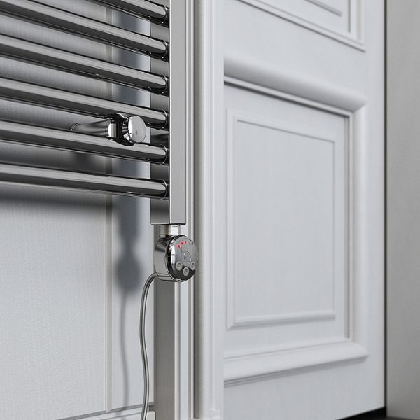 Terma Leo H600 x W400mm Chrome Electric Only Towel Rail with MEG Thermostatic Element - Image 6