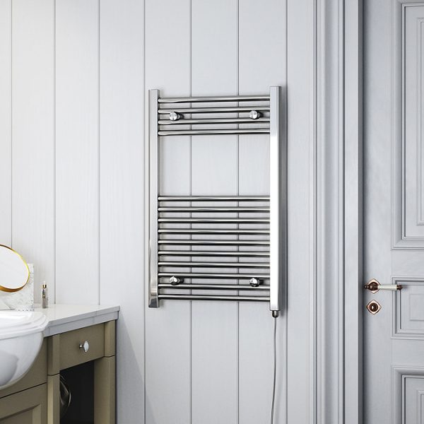 Terma Leo H800 x W500mm Chrome Electric Only Towel Rail with SIM Fixed Temperature Element - Image 2