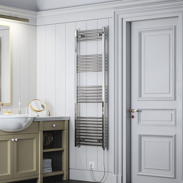 Terma Leo H1600 x W500mm Chrome Electric Only Towel Rail with SIM Fixed Temperature Element - Image 2