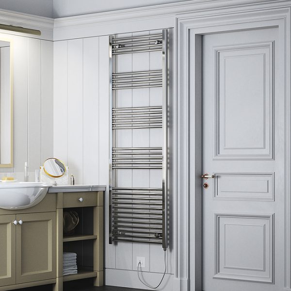 Terma Leo H1800 x W600mm Chrome Electric Only Towel Rail with SIM Fixed Temperature Element - Image 2