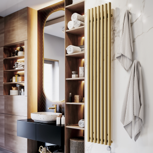 Terma Rolo Room E (Bluetooth Controlled) H1800 x W370mm Brass Electric Radiator with 0.8kw MOA Blue Element