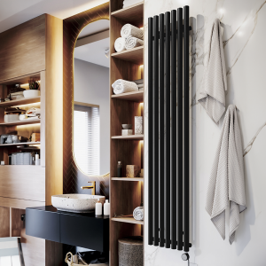 Terma Rolo Room E (Bluetooth Controlled) H1800 x W370mm Heban Black Electric Radiator with 0.8kw MOA Blue Element