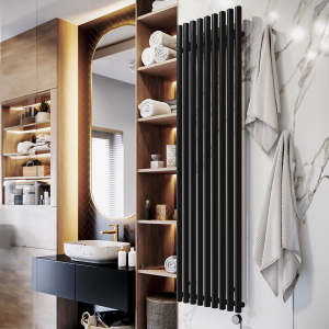 Terma Rolo Room E (Bluetooth Controlled) H1800 x W480mm Heban Black Electric Radiator with 1kw MOA Blue Element