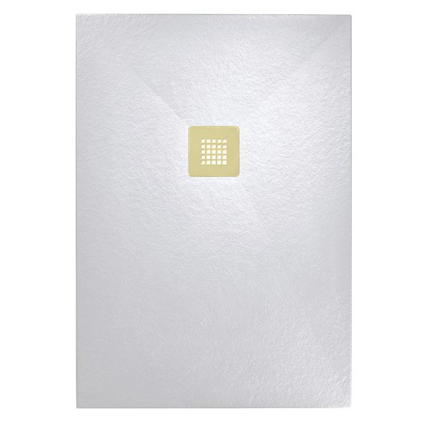 Imperia White Slate Effect Rectangular Shower Tray 1000 x 800mm with Brushed Brass Waste - Image 2