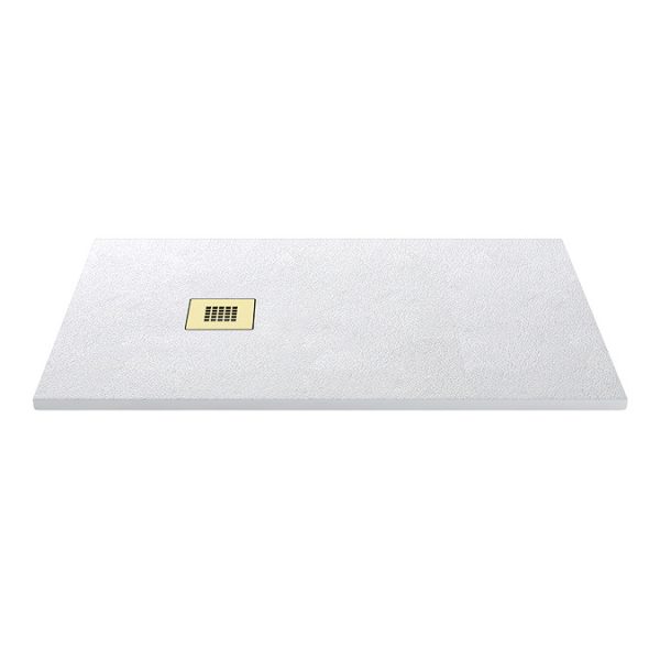 Imperia White Slate Effect Rectangular Shower Tray 1000 x 800mm with Brushed Brass Waste - Image 7
