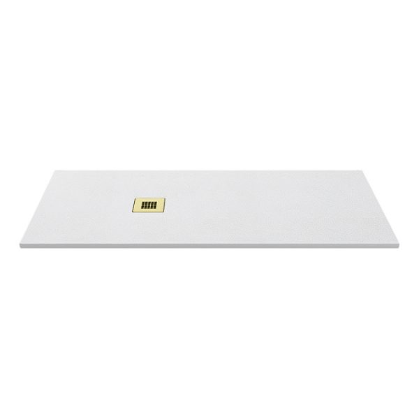 Imperia White Slate Effect Rectangular Shower Tray 1700 x 700mm with Brushed Brass Waste - Image 6