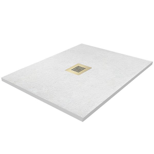 Imperia 800 x 800mm White Slate Effect Square Shower Tray + Brushed Brass Waste - Image 5