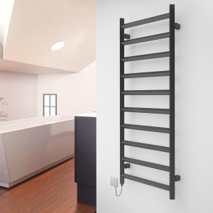 Terma Crystal H1200 x W500mm Modern Grey Electric Towel Rail with 400w SIM Element