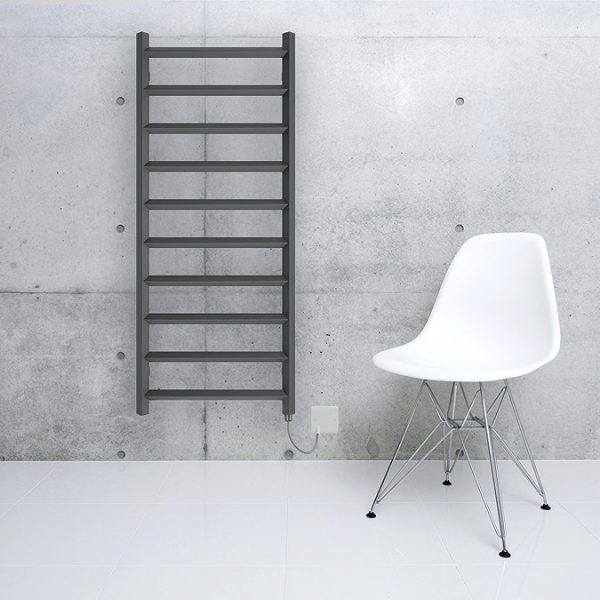 Terma Crystal H1200 x W500mm Modern Grey Electric Towel Rail with 400w SIM Element - Image 3