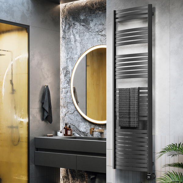 Terma Dexter (Wi Fi Controlled) H1760 x W500mm Matt Black Electric Towel Rail with 800w VEO Heating Element