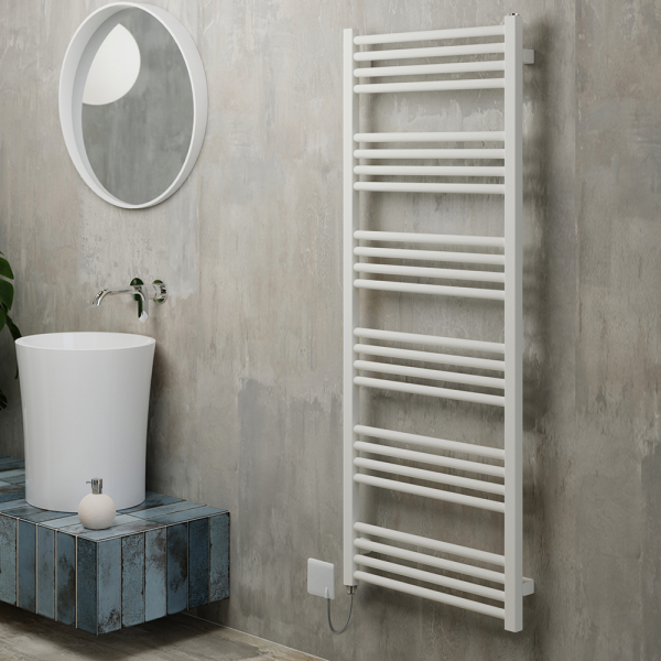 Terma Fiona Matt White 1380 x 500mm Electric Towel Rail with 600W SIM Element