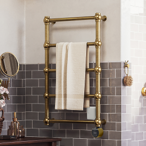 Terma Retro (Wi Fi Controlled) H800 x W504mm Brushed Brass Electric Towel Rail with 200w VEO Heating Element