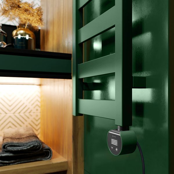 Terma Vivo (Wi Fi Controlled) H1390 x W300mm Matt Green Electric Towel Rail with 400w VEO Heating Element - Image 4