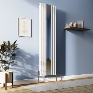 Metro Vertical Radiator with Mirror   White   Double Panel (H1800 x W500mm)