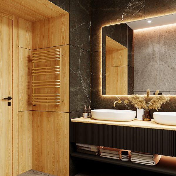 Terma Alex One H760 x W500mm Brass Electric Only Towel Rail - Image 2