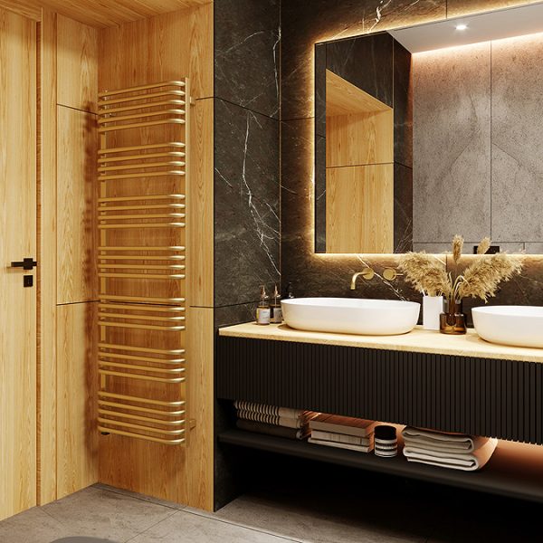 Terma Alex One H1580 x W500mm Brass Electric Only Towel Rail - Image 2